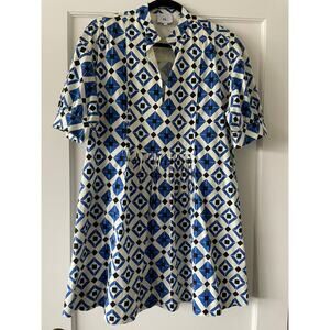 GOOP G. LABEL Printed Knee-Length Dress Blue Geometric Oversize 2